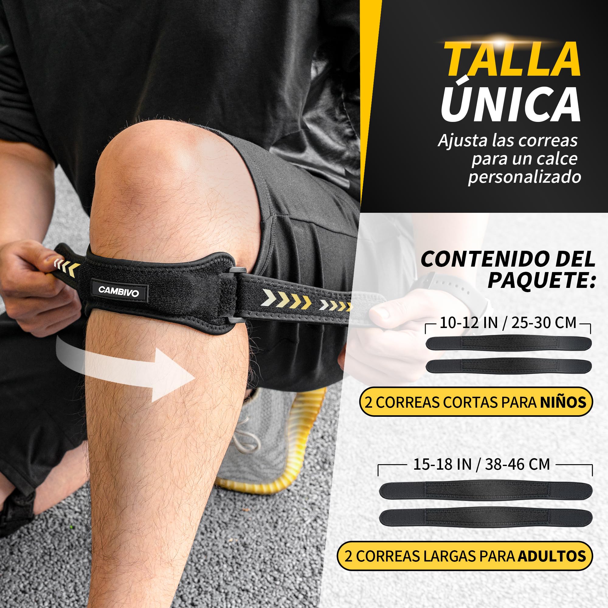 CAMBIVO Rodillera Adjustable x2, Cinta Rotuliana, Rodilleras Menisco y Ligamento con Correa para Tendón Rotuliano, Correr, Saltar, Gym, Alivio de la Tendinitis, Estabilización de la Articulación — view 4