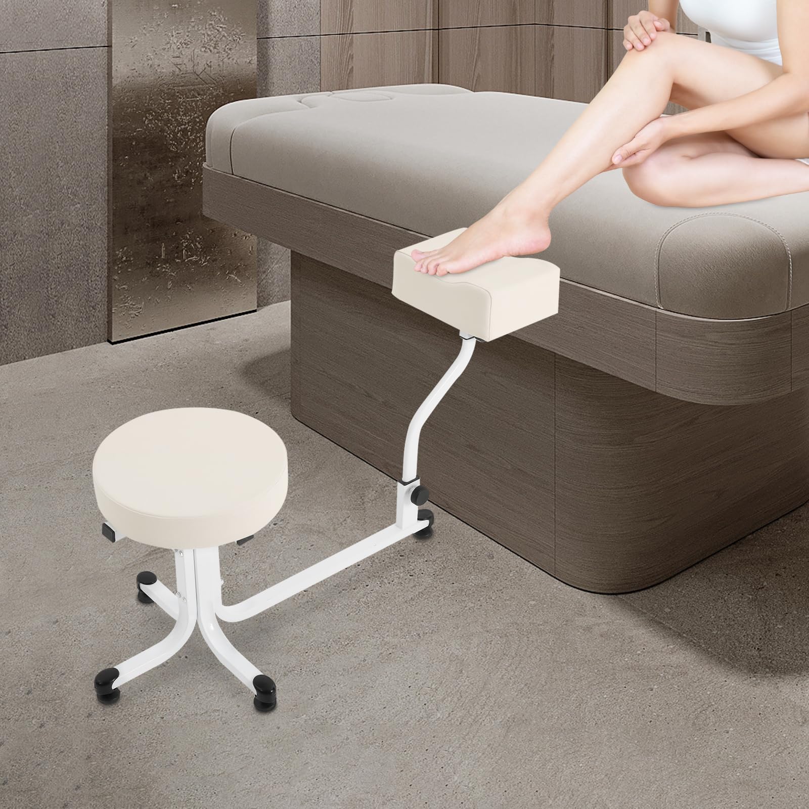 Silla para el cuidado de los pies, 2 en 1 con reposapiés, almohadilla de PVC ajustable, reposapiés, soporte para uñas, spa de belleza, salón de belleza, estudio, suministros de equipo, hasta