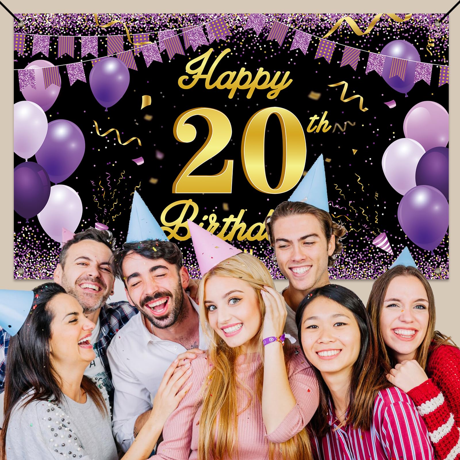 180x110 Cm Negro Morado Pancarta Cumpleaños 20 Años - 180x110 Cm - Tela De  Poliéster - Incluye Cuerda Para Colgar Banderín Decorativo Negro Morado, image size:1600x1600