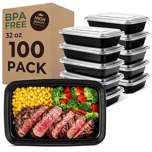 Glotoch Meal Prep Containers 32oz 100 Pack(200 Piece) with Lids,