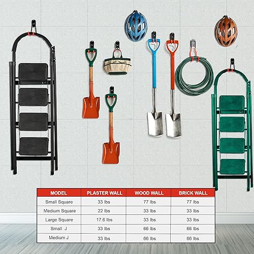 Miniatura 6 de Wallmaster Kit organizador de ganchos de garaje, paquete de 12 ganchos ajustables y resistentes, para montaje en pared, organización de garaje de