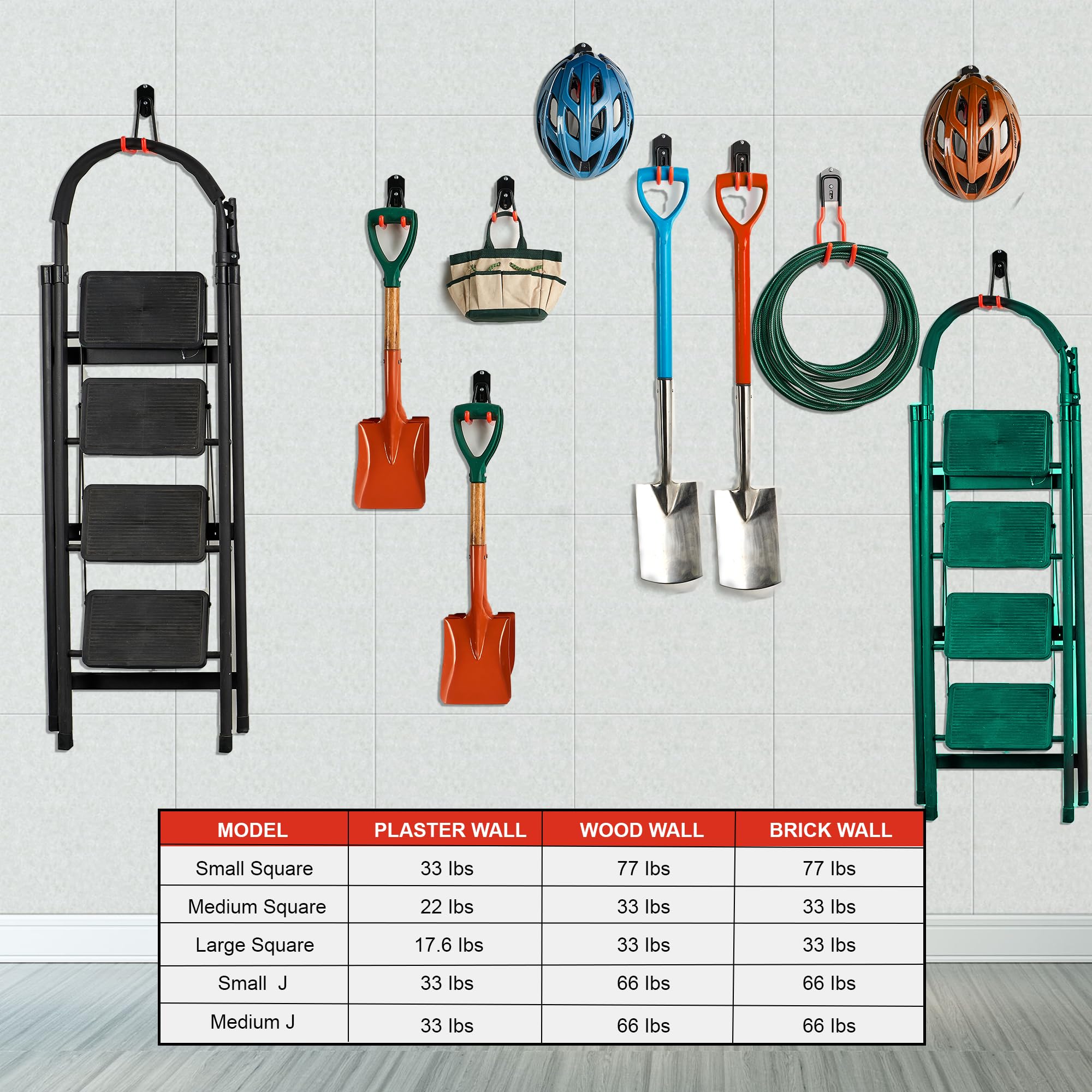 Wallmaster Kit organizador de ganchos de garaje, paquete de 12 ganchos ajustables resistentes para estanterías, montaje en pared, organización de garaje de acero, para organizar herramientas de jardín