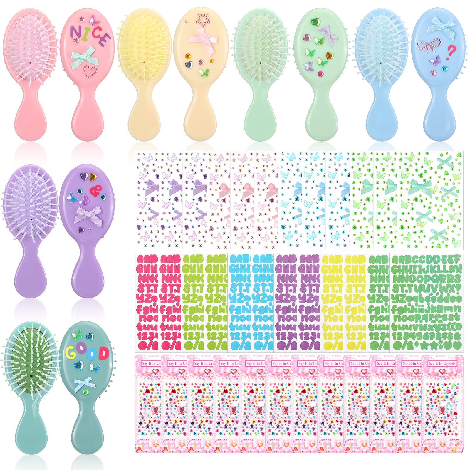 Acellegic Kit di spazzole per capelli fai da te da principessa, fiocco con diamante, adesivo per creare la tua spazzola per capelli con pittura con gemme per feste di compleanno attività artistiche