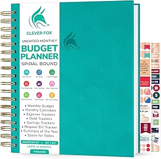 Clever Fox Budget Planner – Coiled Finance Book, Monthly Financial Journal, Budgeting Organizer & Expense Tracker Notebook, 8.5x9.5″ (Turquoise)
