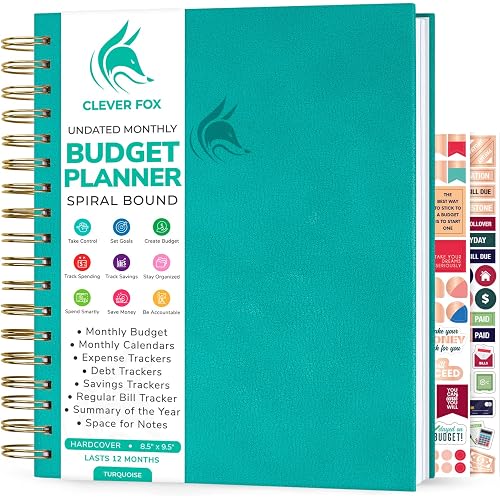 Clever Fox Budget Planner Spiral, Monthly Bill Organizer Book, Turquoise
