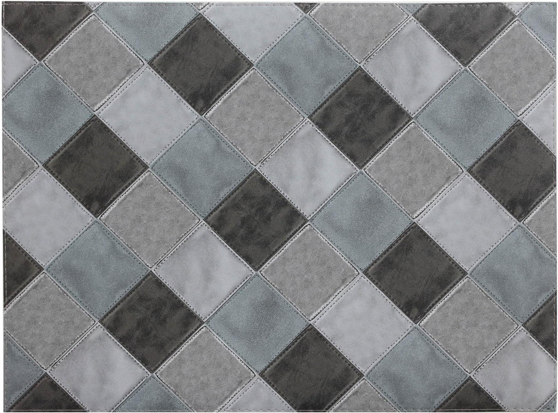 13"×17.5" Durable Faux Leather Placemats Set of 6, Easy Clean & Heat Resistant Place Mats, Plaid Printing Black & Grey
