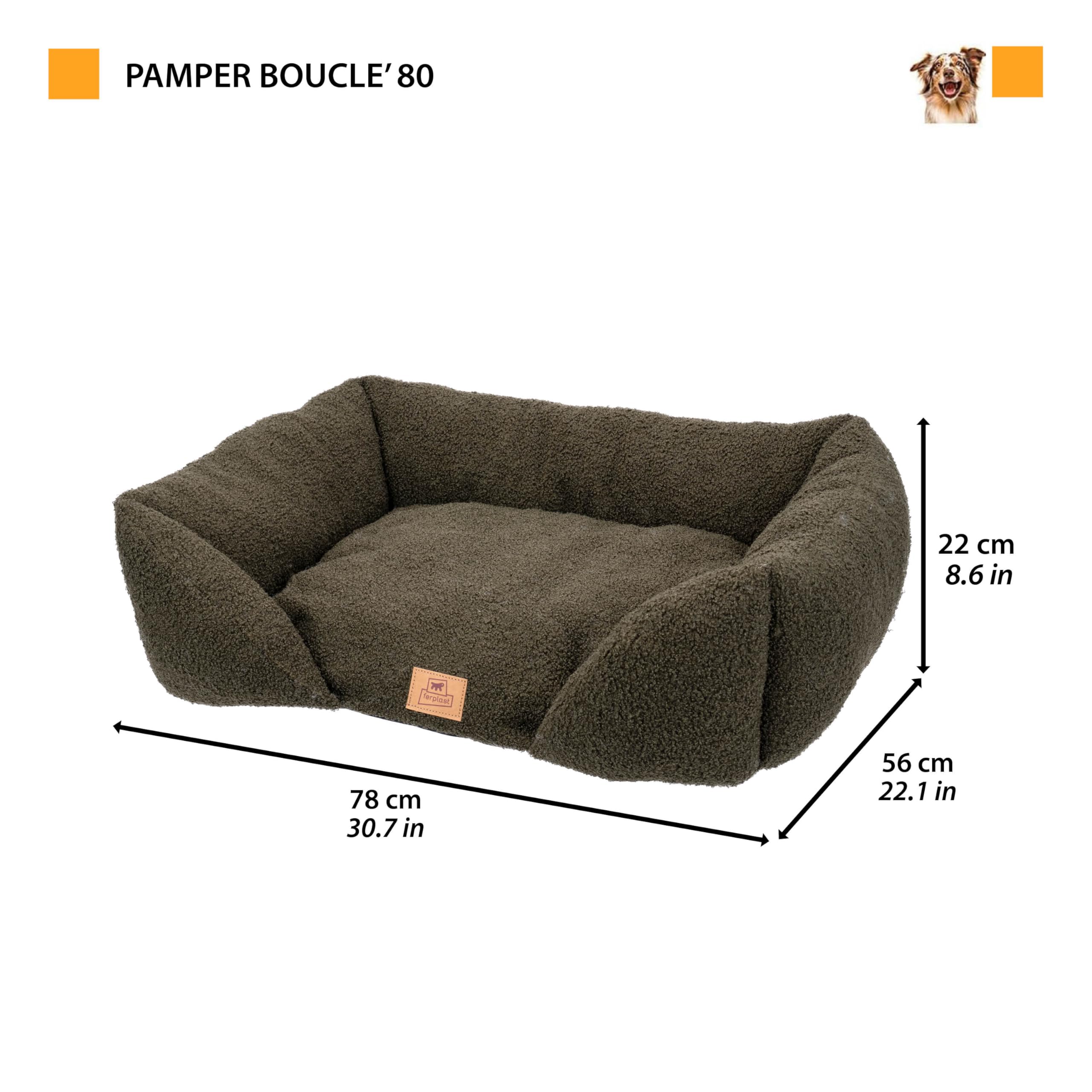 Ferplast Hundebettkissen für mittelgroße Hunde, Katzenbett, waschbarer synthetischer Bouclé-Stoff, weiche Polsterung, 78 x 56 x H 22 cm, Grau