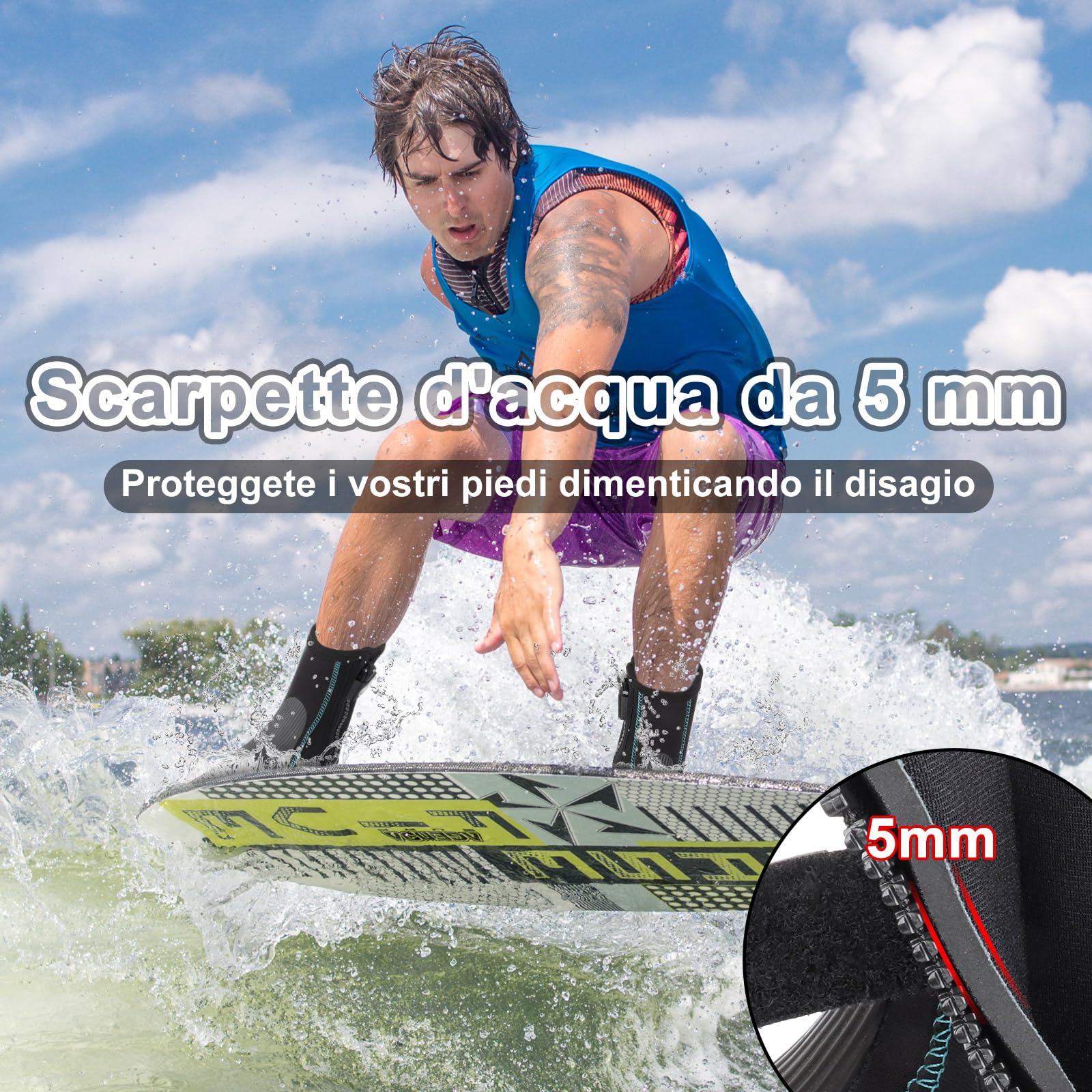 Gimilife Calzari Sub, Calzari da Subacquea 5mm, Calzari Sub Unisex, Calzari Surf con Suola Antiscivolo, per Beach Volley,Snorkeling, Immersioni subacquee, Surf