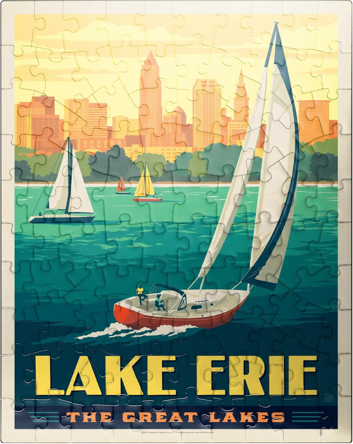 MyPuzzle Great Lakes: Lake Erie, Vintage Poster - Premium 500 Piece Jigsaw Puzzle for Adults