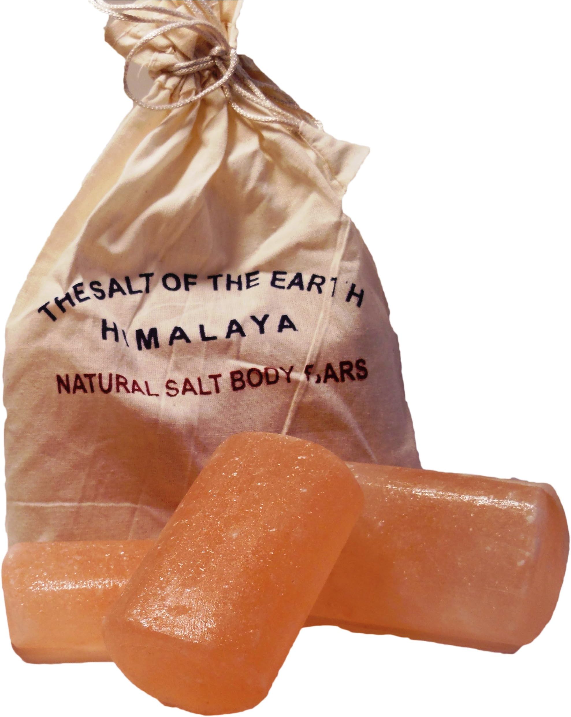 Natural Crystal Himalayan Salt Bath Soap Bars Pink 3 in Cotton Bags