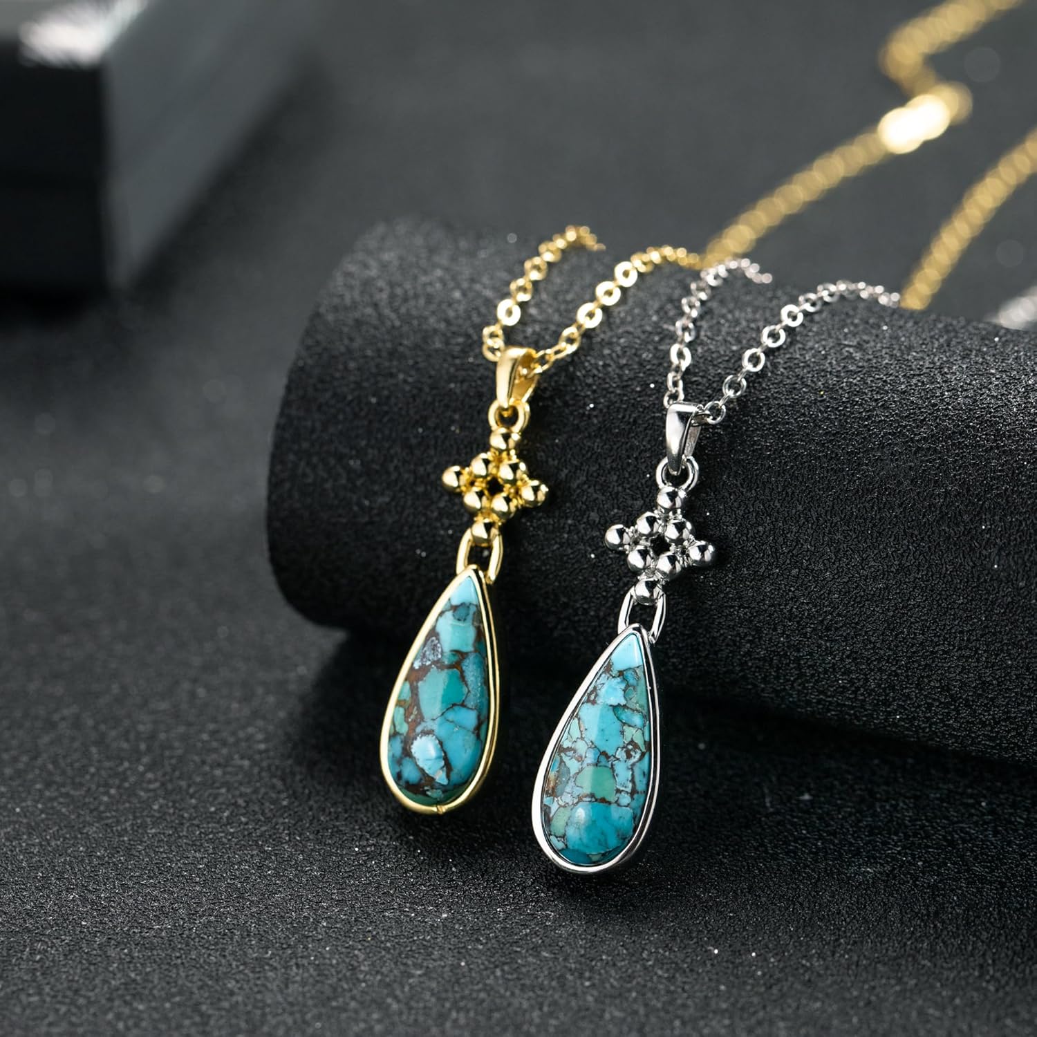 Turquoise Necklaces for Women 14k Gold Plated 925 Sterling Silver Western Pendant Necklace Teardrop Gemstone Boho Jewelry for Women
