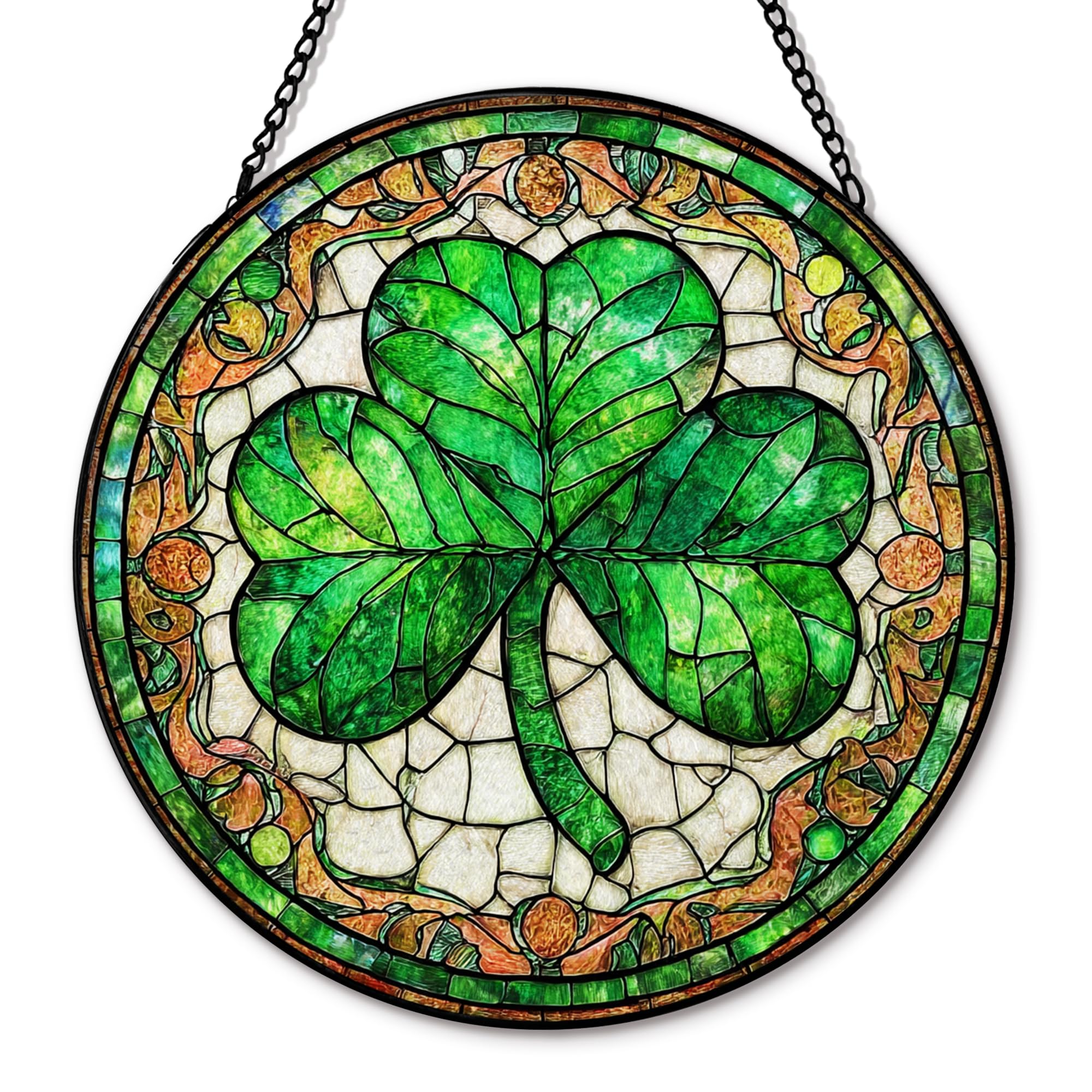 Attrape-soleil trèfle en verre teinté vert irlandais de 19,8 cm pour décoration de Saint-Patrick