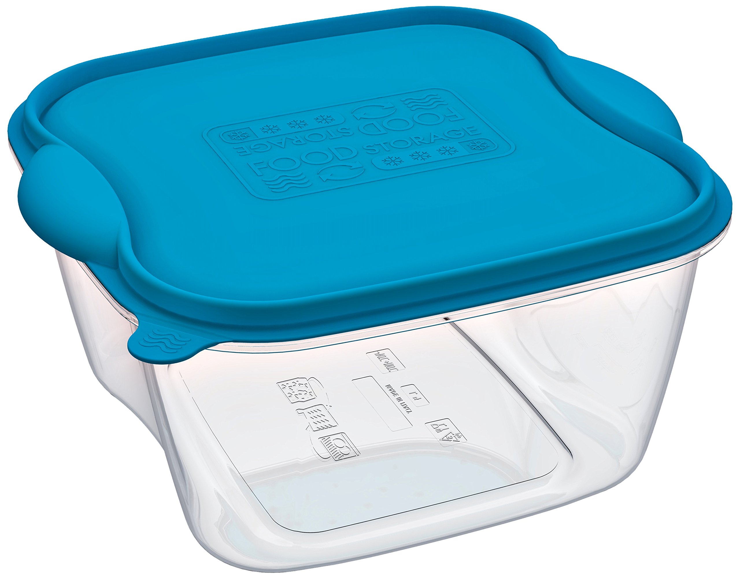 Mongarid Squared Shape Food Containers, 4 Liters, Transparent/Blue, 4 L