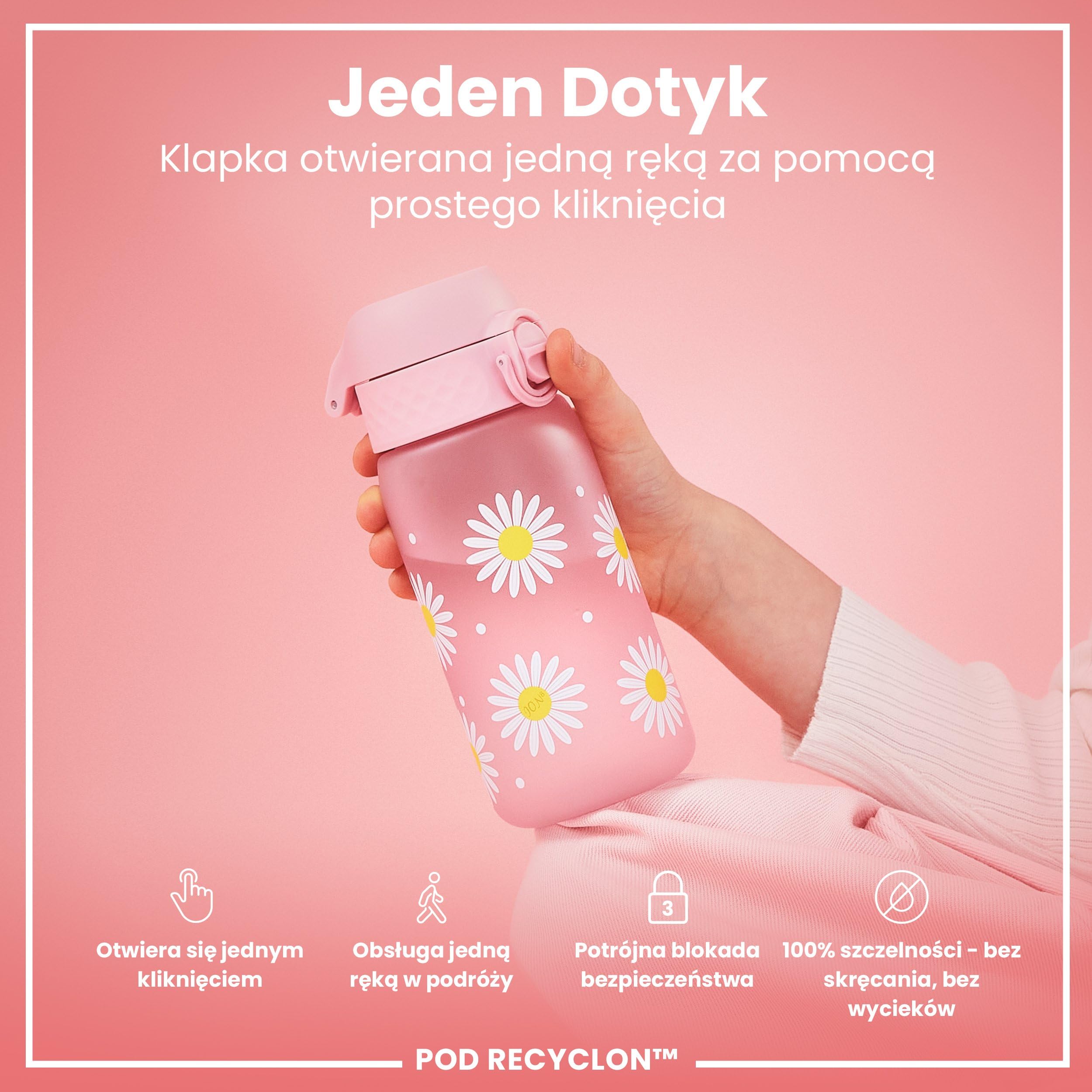 ION8 Butelka dla Dzieci, 350 ml/12 oz, Szczelna, Łatwa do Otwarcia, Bezpieczny Zamek, Można Myć w Zmywarce, Bez BPA, Uchwyt do Przenoszenia, Łatwa do Czyszczenia, Bezwonny, Stokrotki