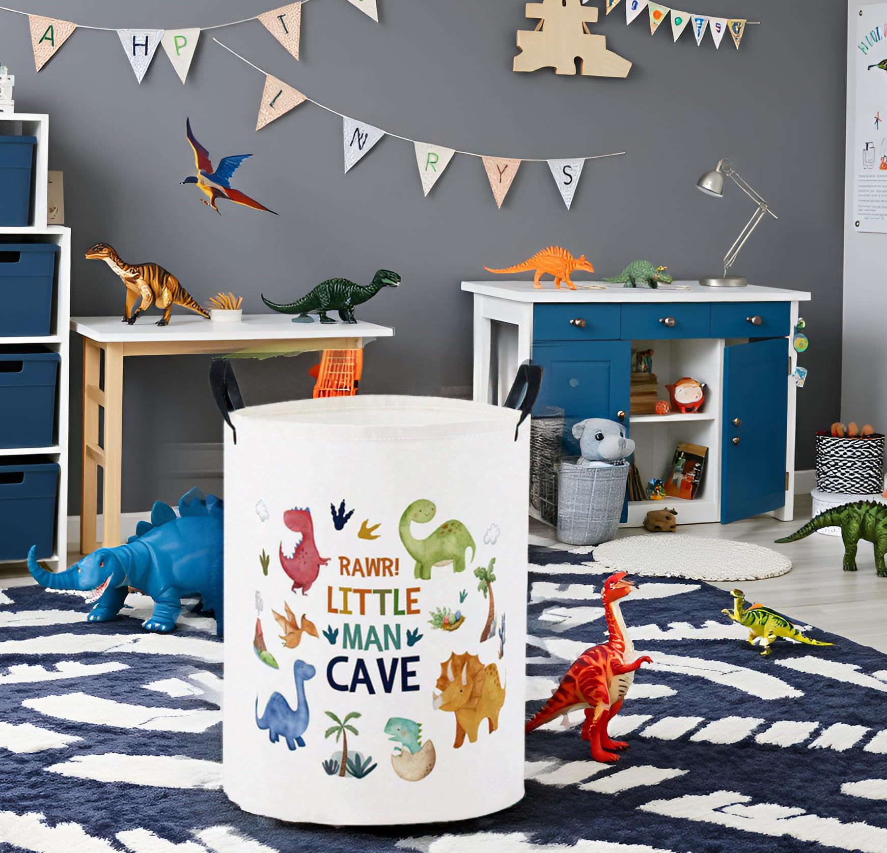 TIBAOLOVER Baby Laundry Basket Baby Nursery Hamper Kids Laundry Basket Toy Storage Bin for Boys Room Decor Gift Baskets for Bedroom Bathroom(Dinosaur)