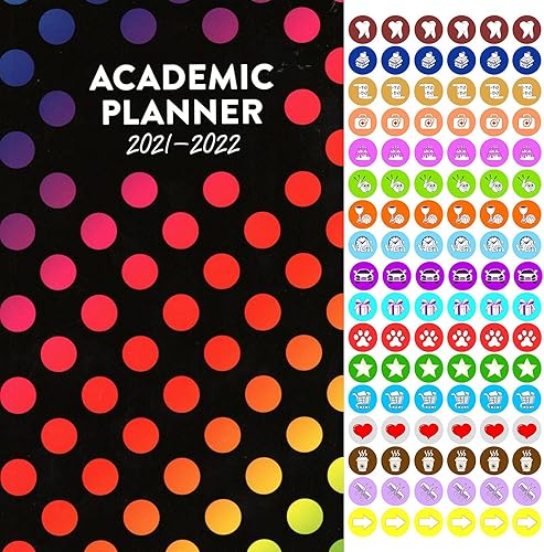 Calendario académico 2021 - 2022 – Agenda semanal y mensual de la universidad escolar – Organizador de libros de citas + 100 calcomanías de