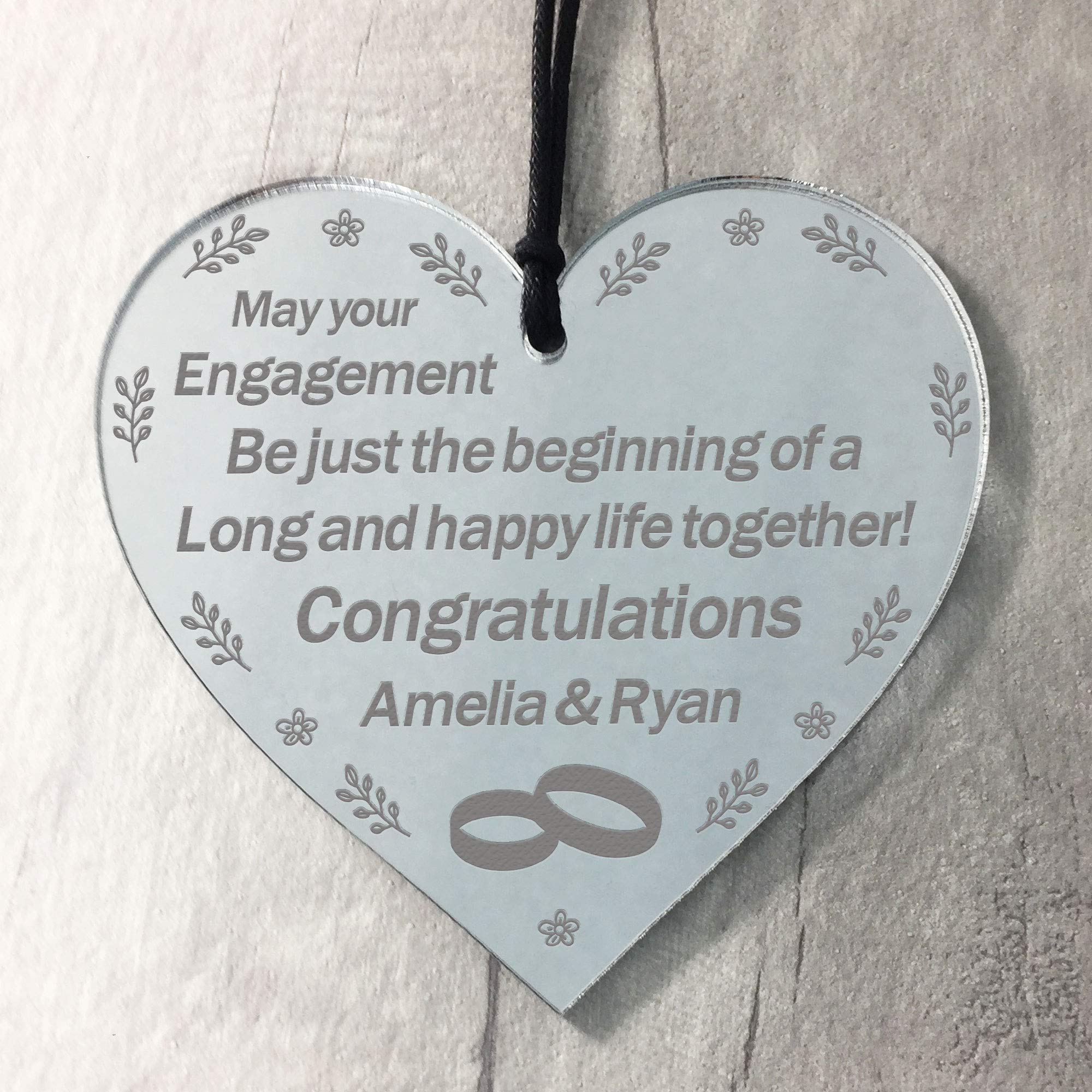 Red Ocean Engagement Personalised Gift Congratulations Engraved Mirror Heart Plaque Keepsake Gift For Him Her