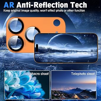 SiHPuoy カメラレンズプロテクター iPhone 17 Proアクセサリー用 2枚パック 金属アルミニウム合金強化ガラスカメラプロテクター ミリタリーグレードの飛散防止 ケースフレンドリー - オレンジ