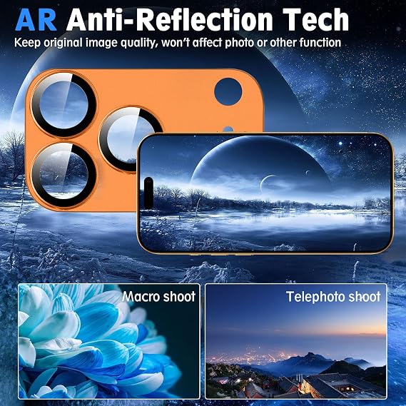 SiHPuoy カメラレンズプロテクター iPhone 17 Proアクセサリー用 2枚パック 金属アルミニウム合金強化ガラスカメラプロテクター ミリタリーグレードの飛散防止 ケースフレンドリー - オレンジ