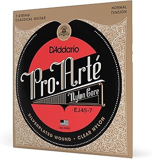 D'Addario Pro Arté Nylon Classical Guitar Strings, EJ45-7, Normal Tension, 7 String, Pack of 1