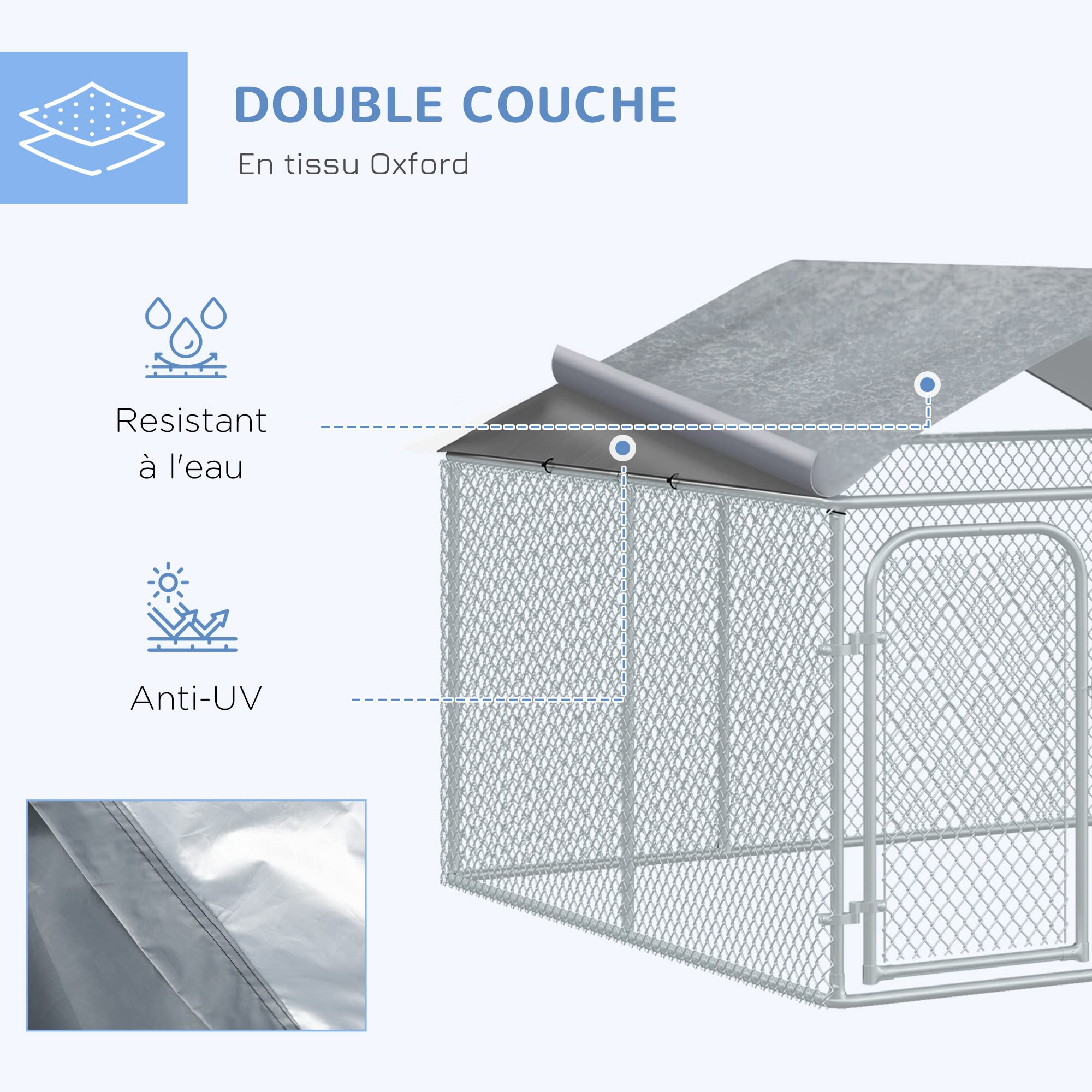 PawHut Chenil extérieur avec Toit pour Chien 5 m² - Parc grillagé 230 x 230 x 175 cm - Espace Couvert - Acier galvanisé