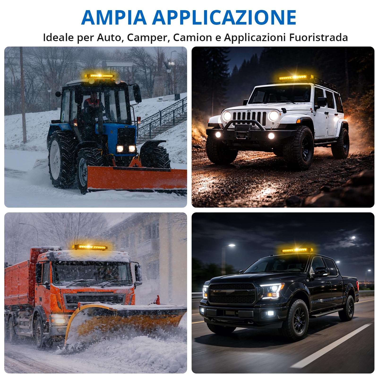 30LED Luci Lampeggianti di Emergenza con Supporto Metallico Nero, Barra LED Magnetica con Cavo da 5m, 12/24V, IP65 e 7 Modalità con Memoria, Universale per Camion Furgone Trattore Caravan