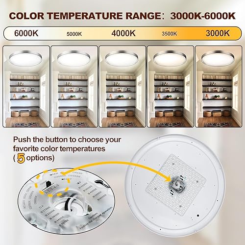 Miniatura 3 de DLLT - Lámpara de techo redonda de cristal de 45 W, moderna lámpara LED regulable cerca del techo, lámpara de techo plateada de 20 pulgadas para