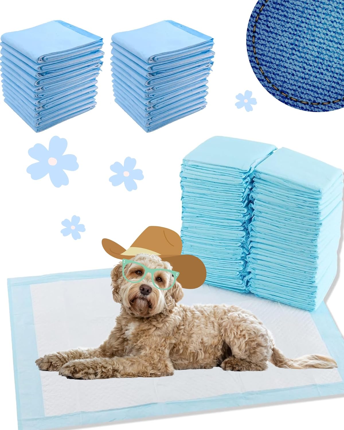 Dog and Puppy Pet Pee Training Pads with Odor-Eliminating Leak-Proof Quick-Dry Design, Potty Training, Super Absorbency, X-Large Size, 35.4 x 23.6 Inches, Pack of 20, Blue & White