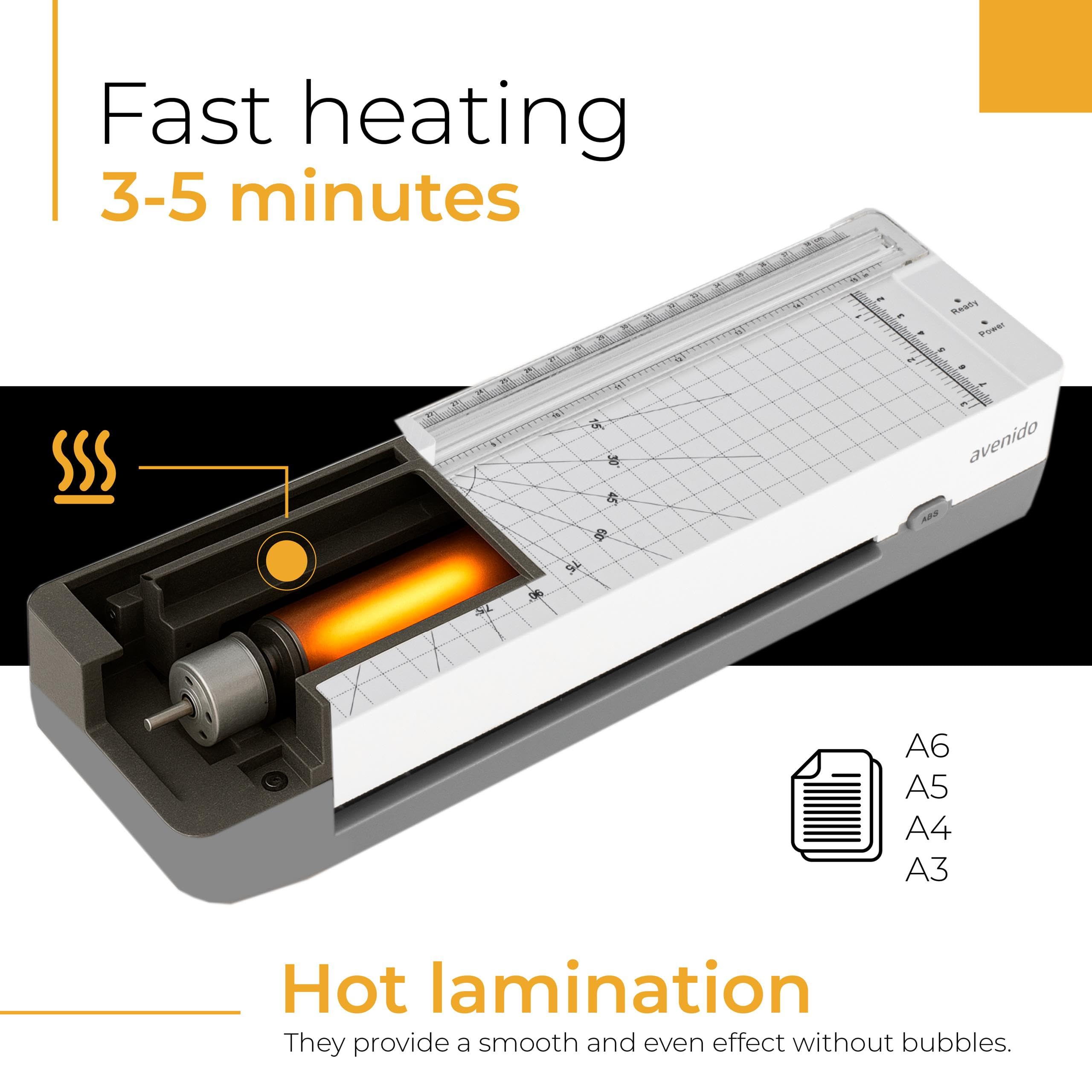 Laminator A3, A4, A5, A6, laminator na gorąco 80-125mic, laminarka, czas nagrzewania 3-5 min., prędkość laminowania 300mm/min., wbudowany trymer, dwie rolki grzejne, 5 folii w zestawie (biały)
