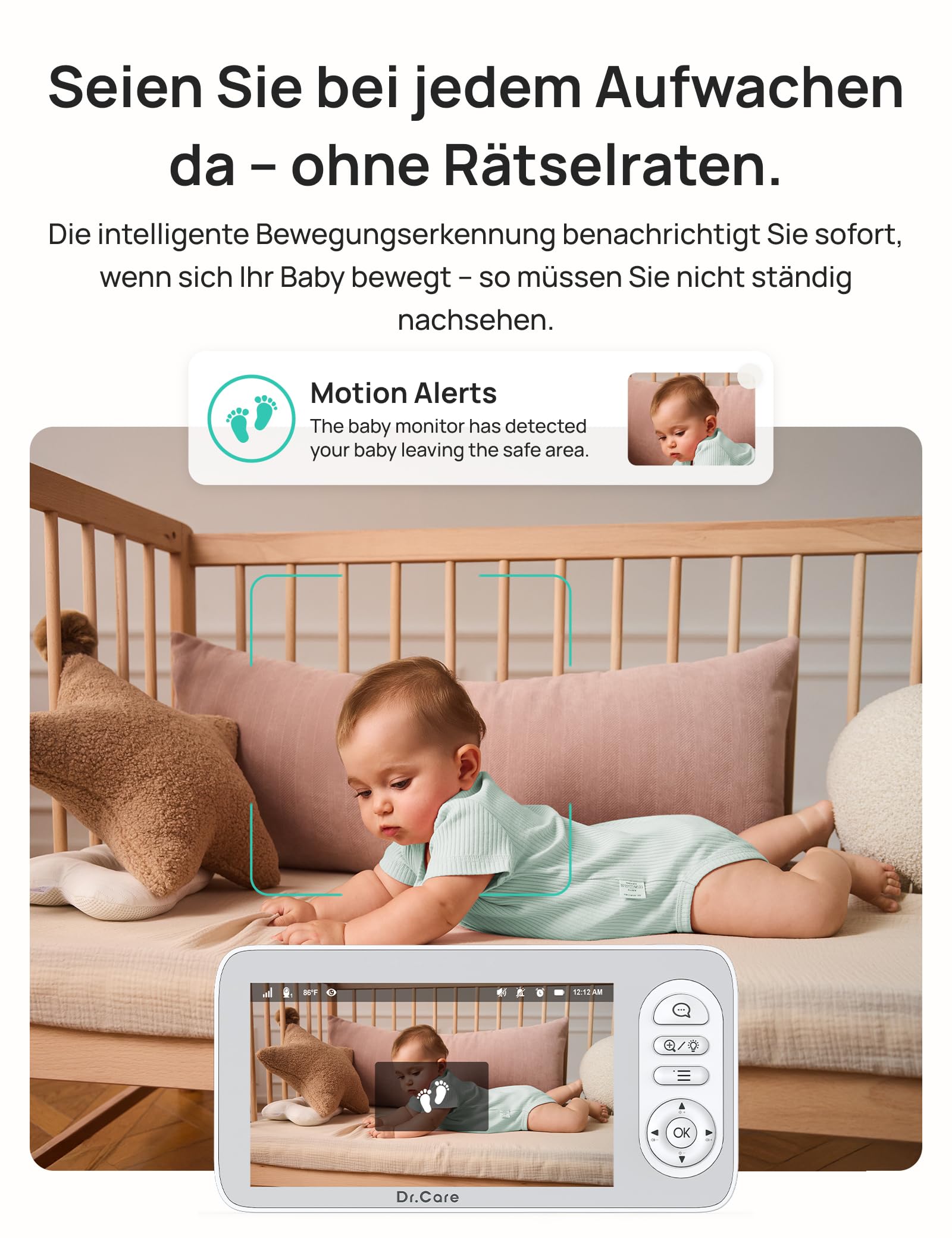 Dr.Care LumiView Plus Smart WLAN Babyphone – 5,5" 1080P FHD & 2K Kamera, Privatsphärenmodus, Multi-User, 5000mAh Akku, RGB Nachtlicht, Bewegungs- & Weinenalarm, App-Steuerung (2 Kameras + 1 Monitor)