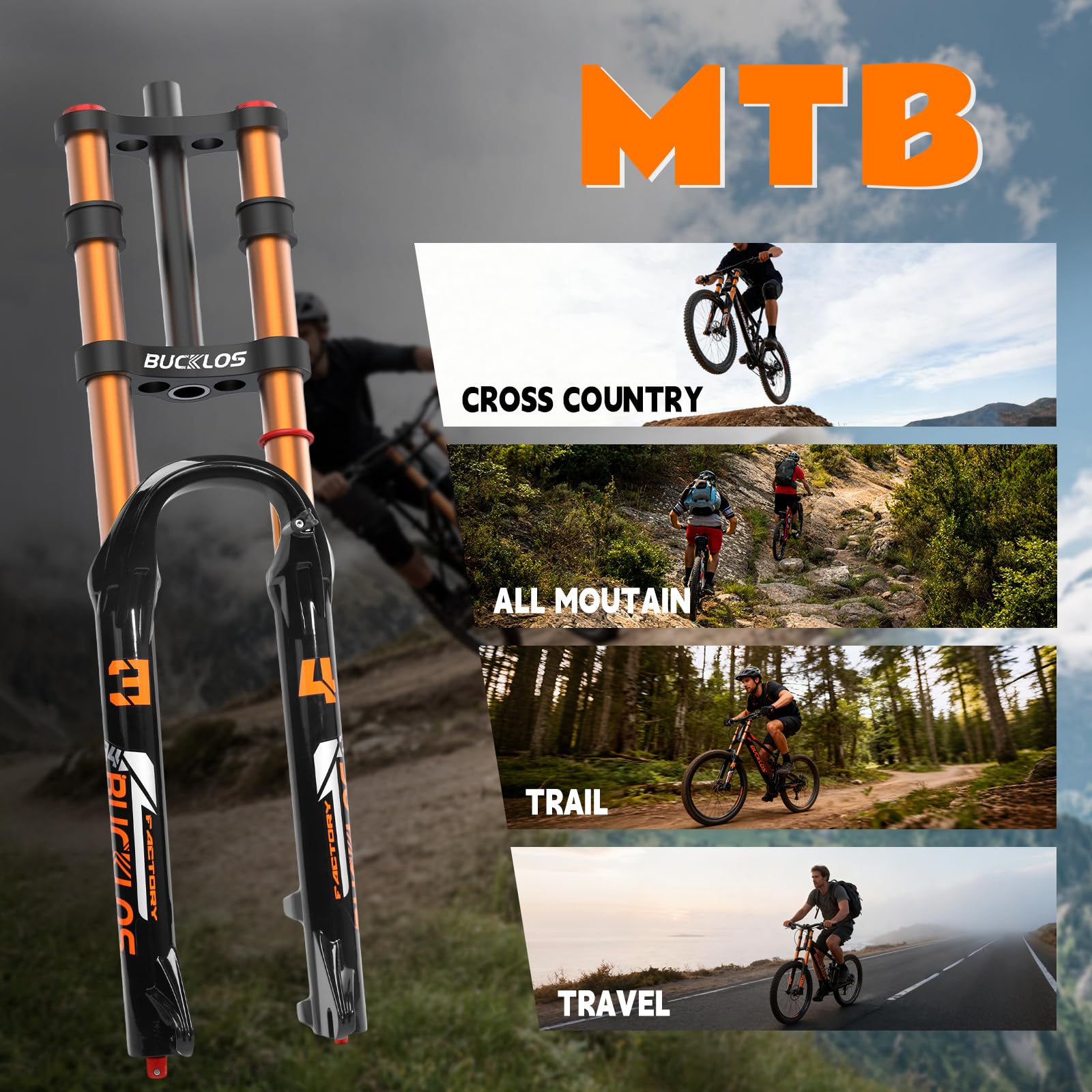 26/27,5/29„ Luftfedergabel MTB 180 mm Federweg, Doppelkrone Mountainbike 34 mm Standrohr 1-1/8“ Gewindefrei Gerades Rohr 9 * 100 mm Schnellspanner XC AM Fahrrad Vorderradgabel