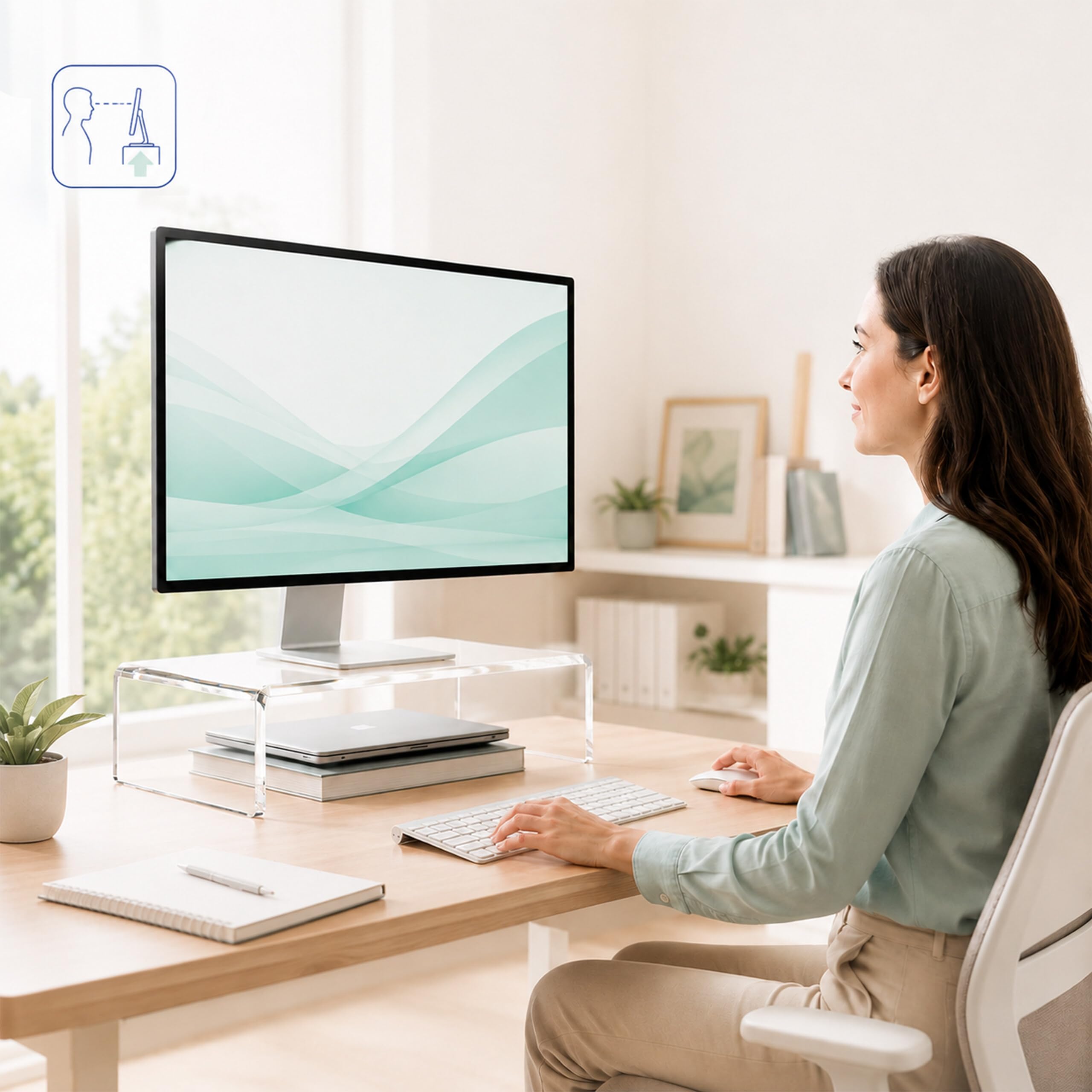 Relaxdays Supporto monitor ergonomico in acrilico trasparente