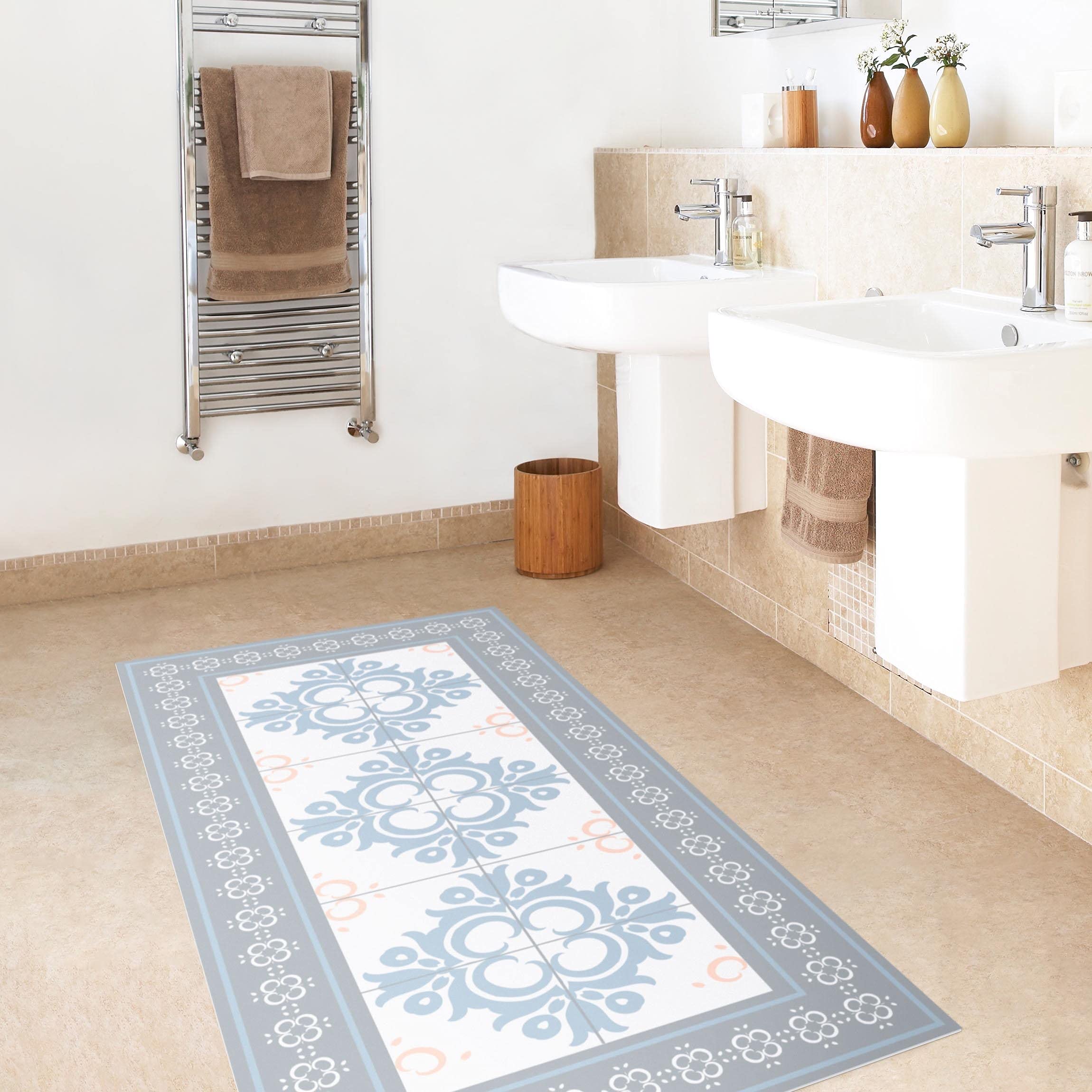 Vinylteppich nass abwischbar Muster Bodenschutz - Made in Germany - Geometrisch Fliesenoptik 2,2mm dünne Vinyl Bodenmatte Pastell Küche Flur trittsichere Matte 2858 (70x140cm)