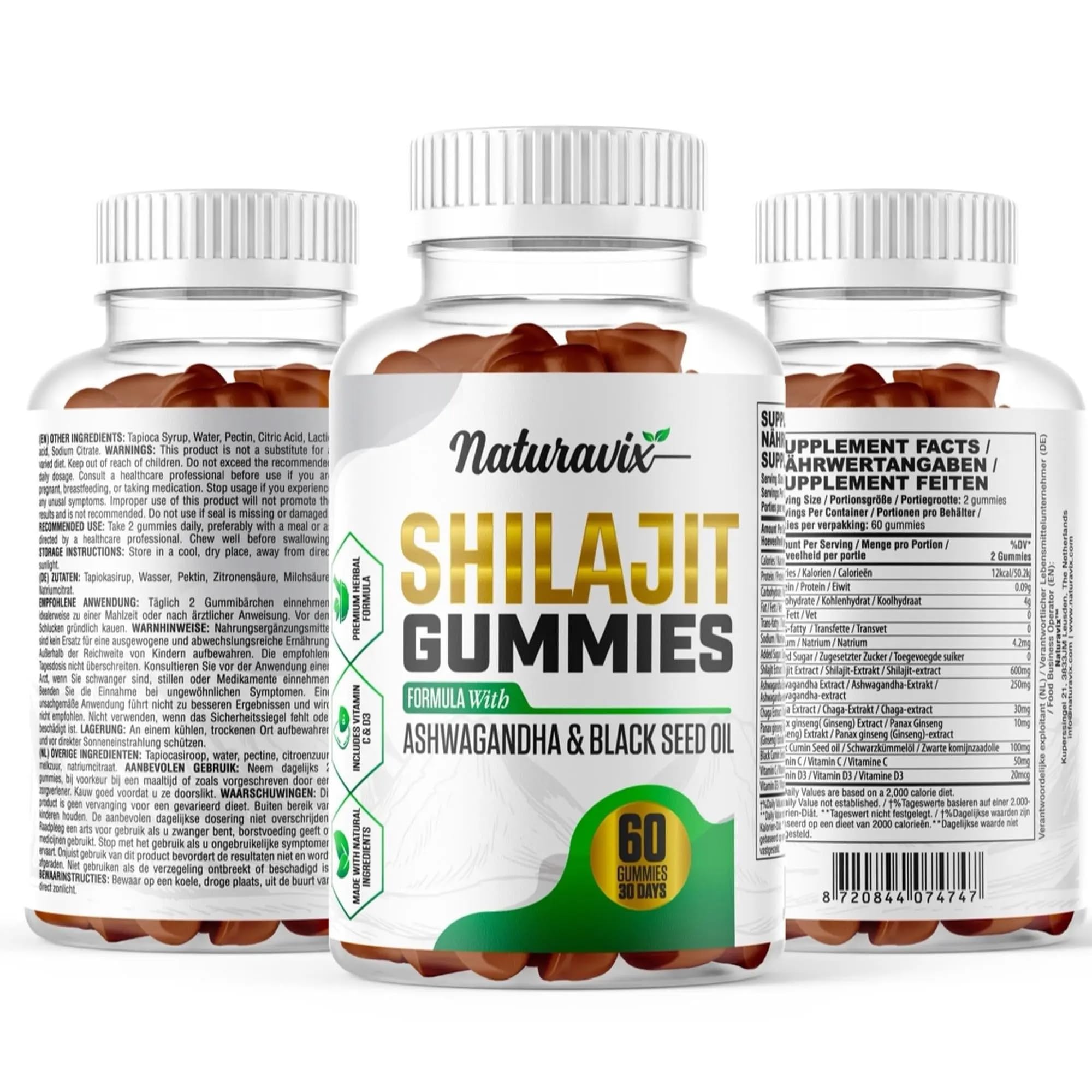 Shilajit Gummis mit Ashwagandha und Schwarzkümmelöl