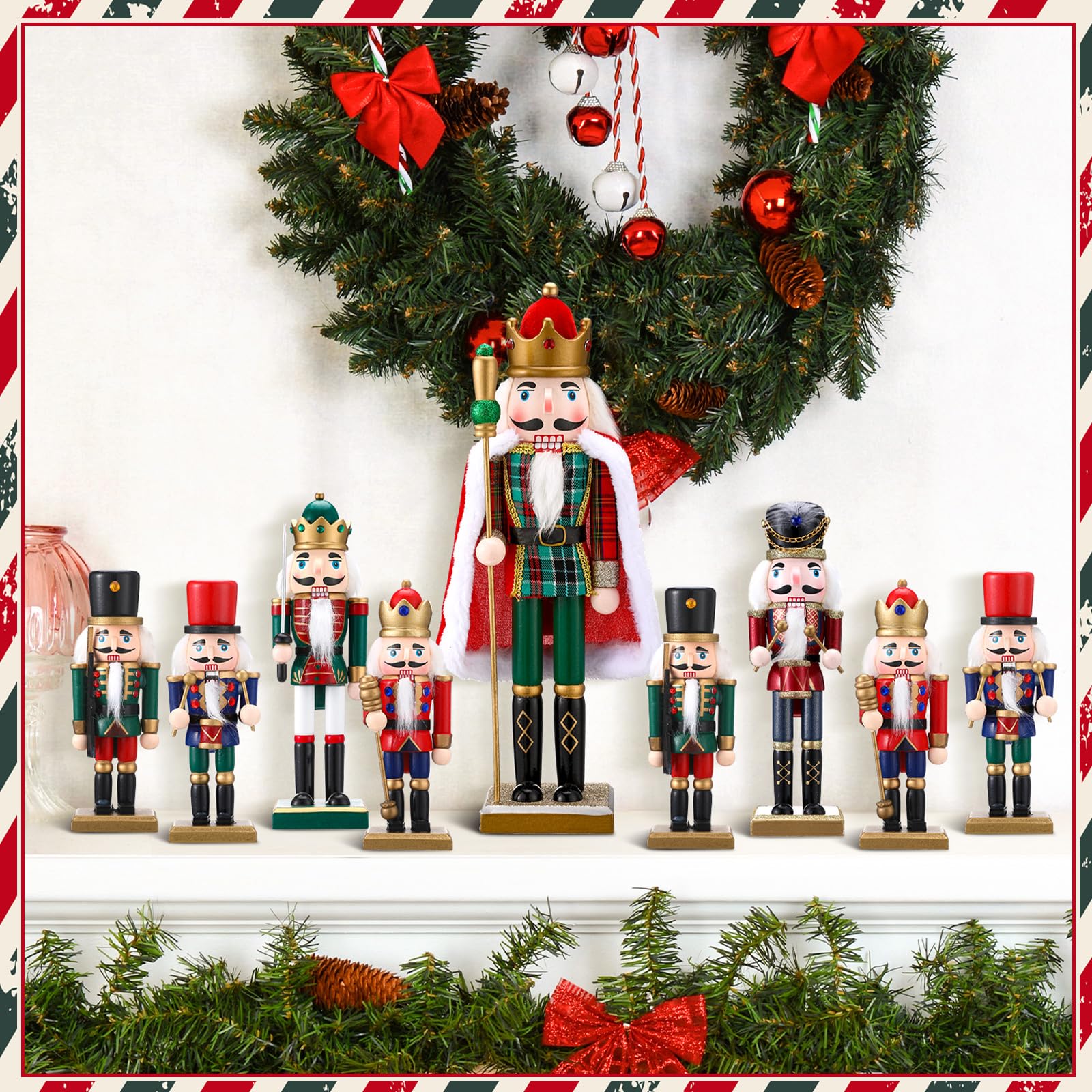 Syhood Nussknacker aus Holz, Weihnachtsdekoration, Nussknacker, Weihnachtsdekoration, Sammlerstück, Nussknacker-Figuren, Holz-Nussknacker, Soldat für Tisch, Schreibtisch, Kamin, 9 Stück
