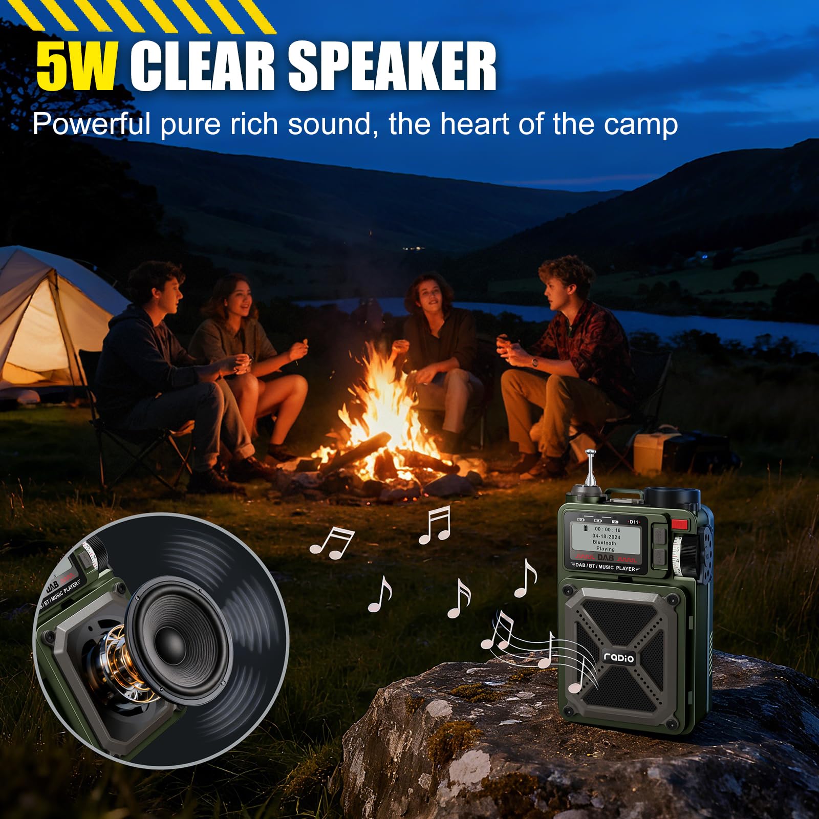 Radio DAB e FM portatile con Bluetooth 5.3, radio solare, batteria ricaricabile da 4000 mAh, radio a manovella con SOS, torcia, jack per auricolari, scheda SD, USB, radio a carica di emergenza