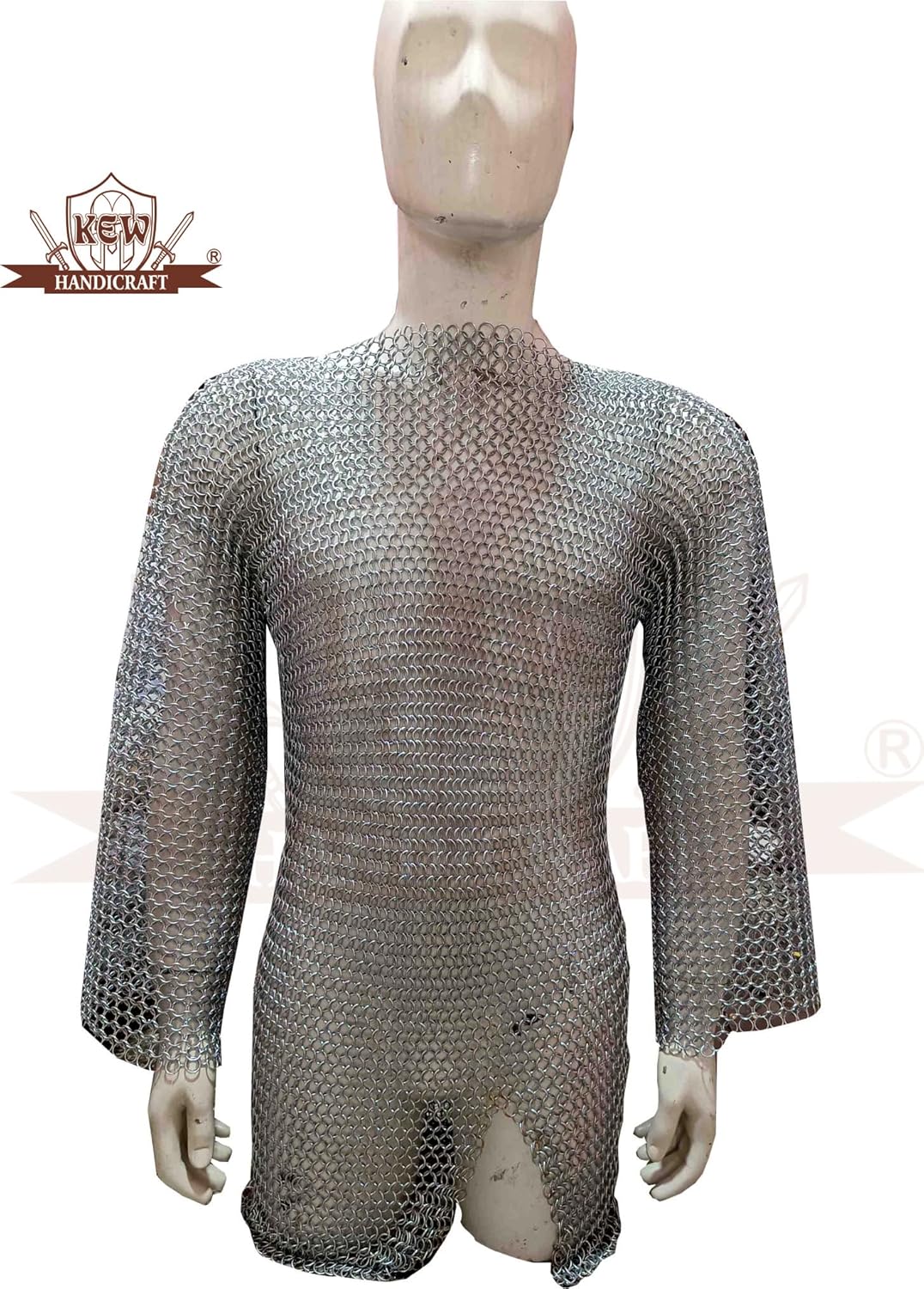 Generic Medieval Stainless Steel Flat Ring Round Riveted Chainmail Shirt gift-ht2 As Shown