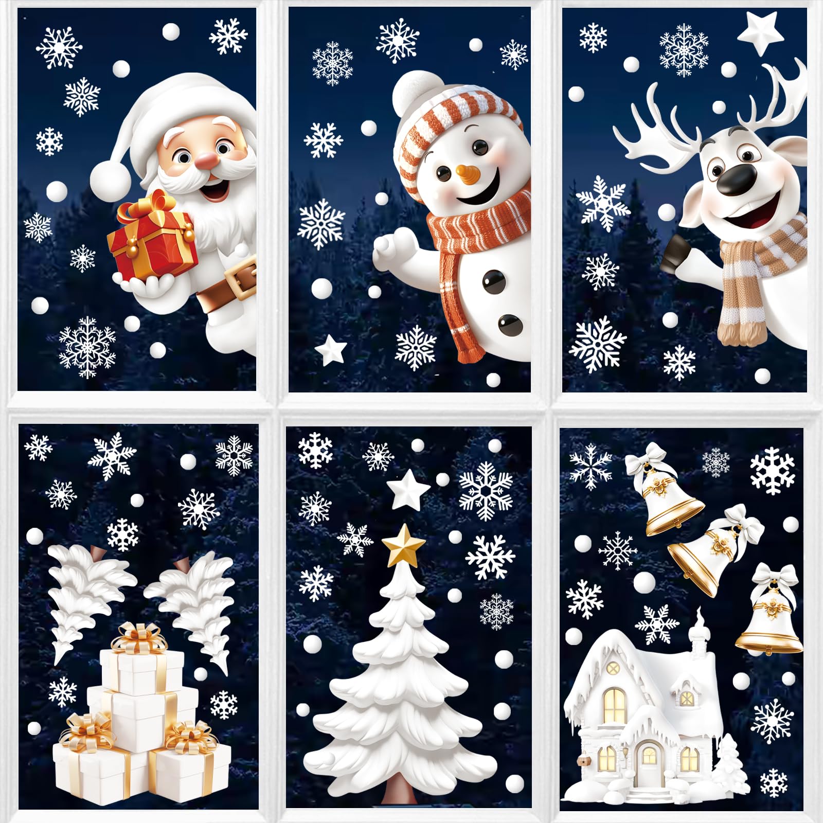 Inreeme Christmas Window Stickers Decoration 9 Sheets 146Pcs, Reusable