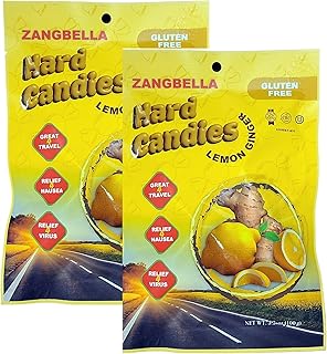 ZANGBELLA Ginger Hard Candy - Relief Nausea, Motion Sickness, Upset Stomach, Great Tasting Lemon Flavor, Individually Wrapped (2 PACK)
