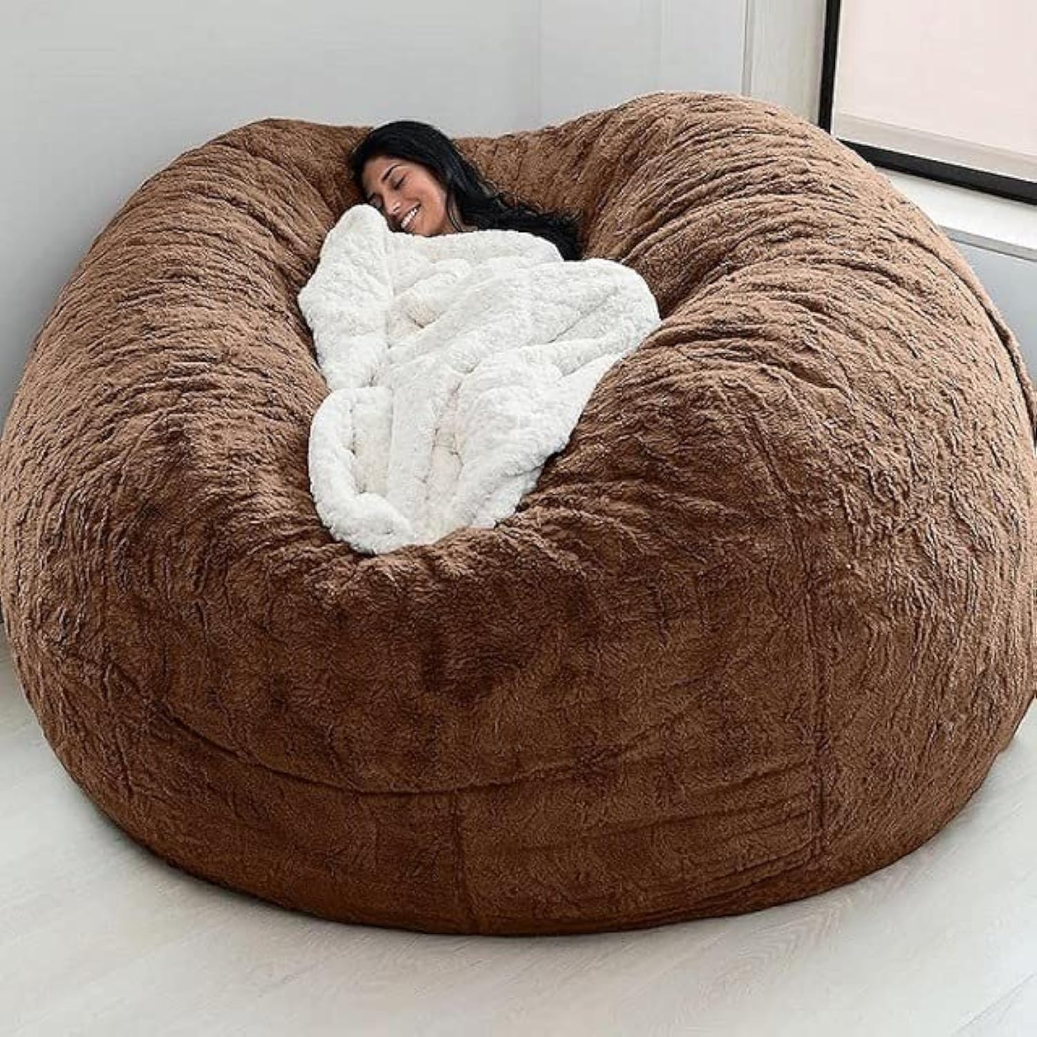 LIMOS Bean Bag Chair Cover(Cover Only,No Filler),Oversized Soft Fluffy PV Velvet Sofa Bed Cover, Soft And Comfortable Lazy Sofa Bed Cover (135cm x 65 cm, brown) 135cm x 65 cm brown