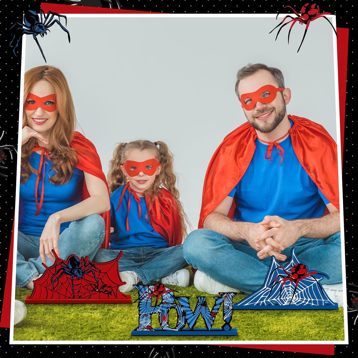 6 Pcs Spider Bithday Party Decoraions Spider Wooden Table Decorations Red and Blue Pattem Design Happy Birthday Table Centerpiece Sign for Boy Cartoon Party Supplies 6 Spider