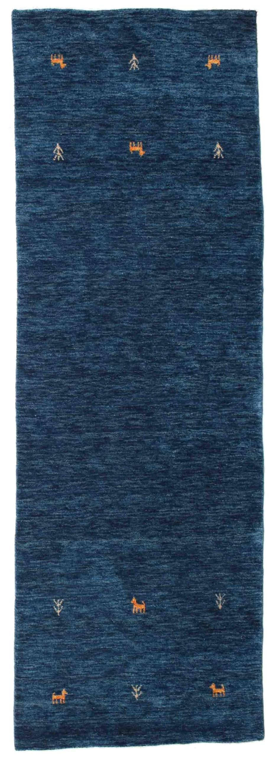RugVista Gabbeh Loom Two Lines Teppich, 80 x 250 cm, Dunkel Blau | Gabbeh, Rechteckig, Niedriger Stapel, Nur chemische Reinigung, Oeko-Tex 100, Wohnzimmer, Esszimmer, Schlafzimmer, Diele
