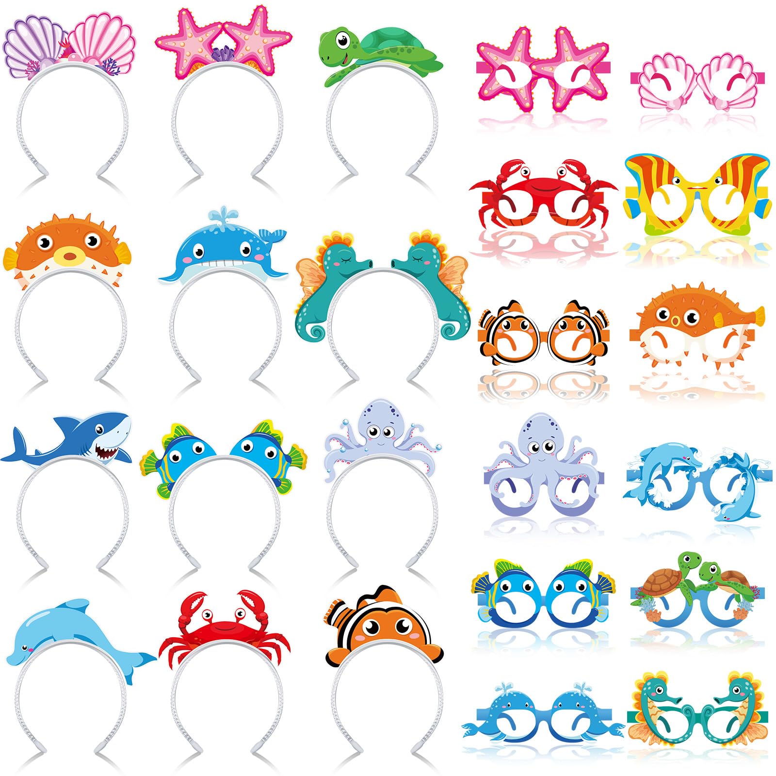 Photo 1 of Pajean 24 Pcs Under The Sea Party Supplies Include 12 Ocean Animals Paper Eyeglasses 12 Sea Creatures Headbands Photo Booth Props for Beach Pool Mermaid Fish Party Favors Decorations