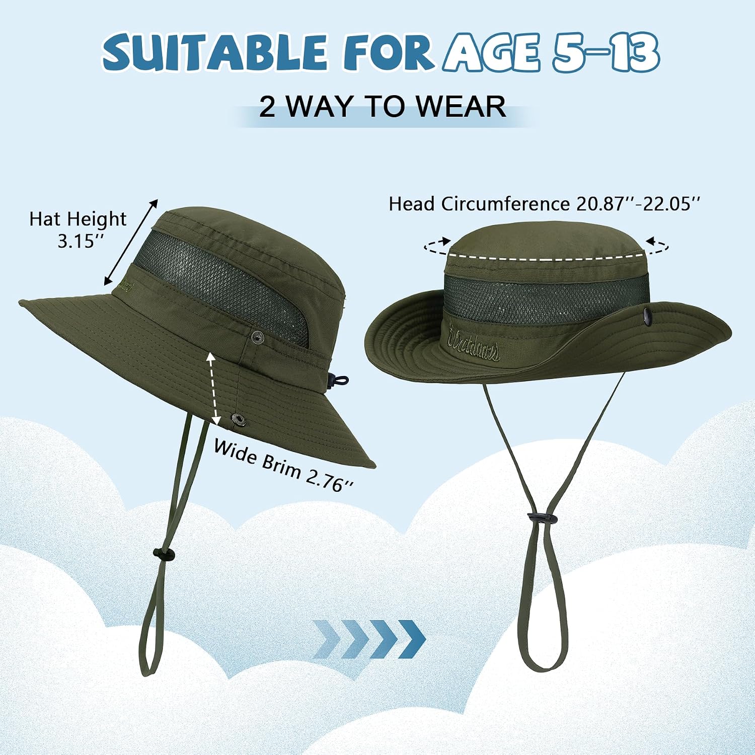 American Trends Kids Sun Hat UPF 50+ Wide Brim Sun Protection Outdoor Kids Bucket Hat Adjustable Boys Fishing Hats 5-13 Years
