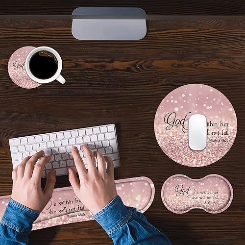 Miniatura 6 de Juego de reposamuñecas para teclado y mouse pad con posavasos, espuma viscoelástica, alivio del dolor fácil de escribir, juego de 4 almohadillas