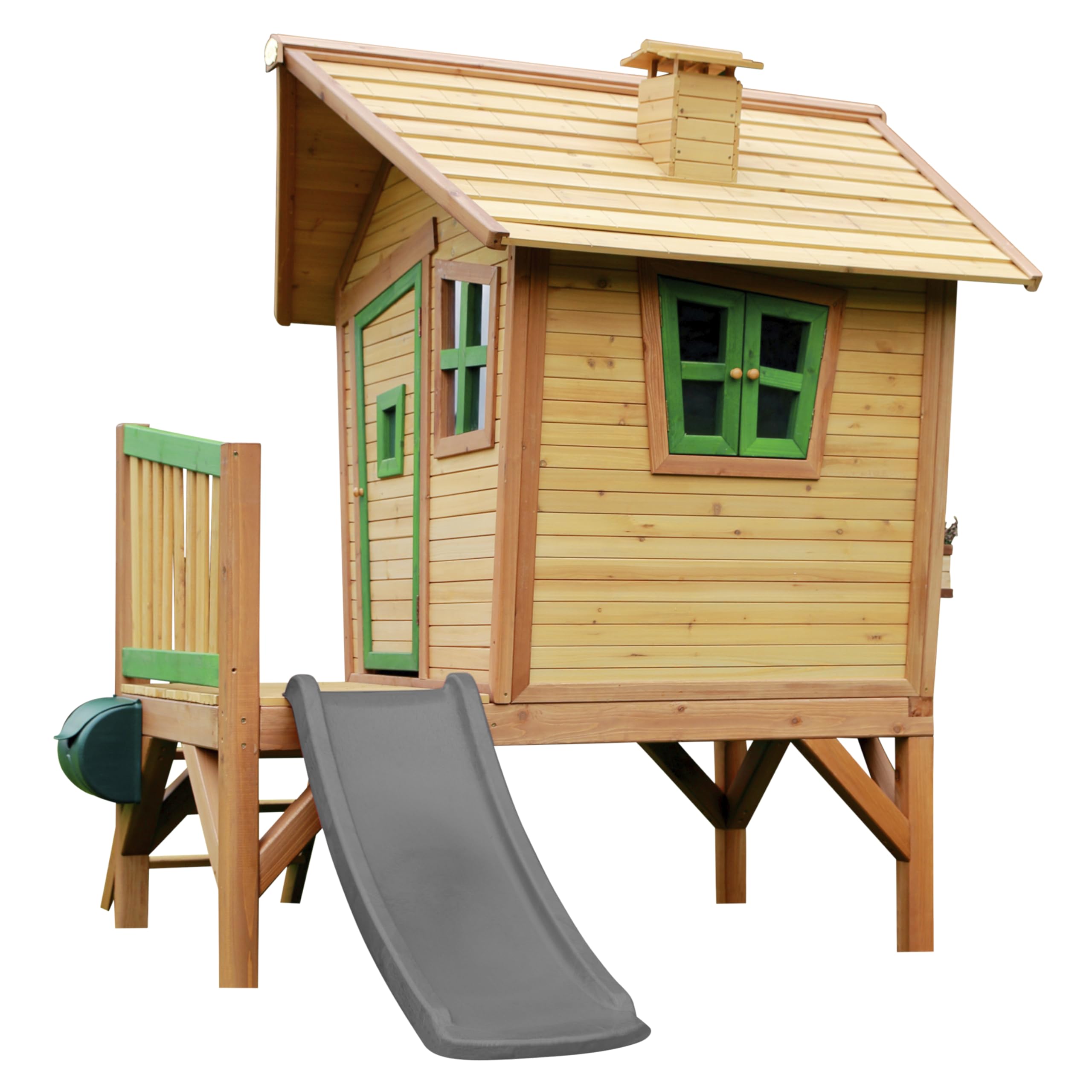 AXI Robin Casetta con pavimento e scivolo grigio | Casa da gioco per giardino/esterno in marrone & verde di legno FSC | Parco giochi per bambini