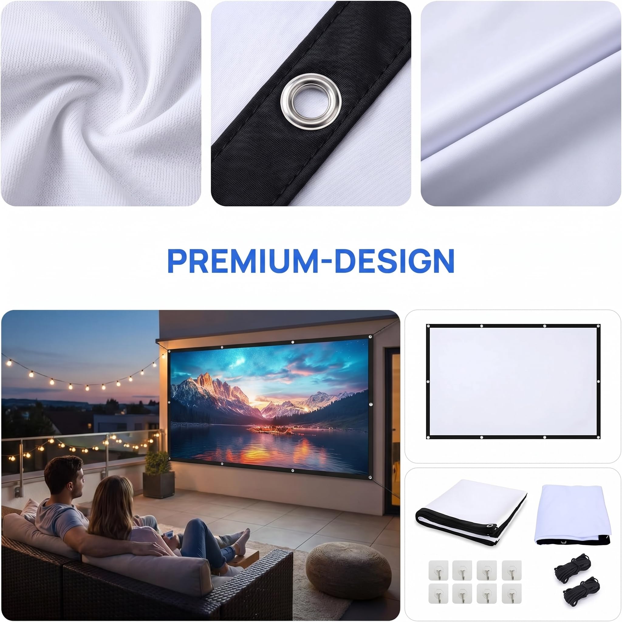 Beamer Leinwand Outdoor mit Stativ, Tragbar Projektor Leinwand 100 Zoll, 16:9 4K HD Projektor Leinwand Tragbar, Filmleinwand Indoor Projektor Tragbare Outdoor Kino für Heimkino Gartenkino Theater