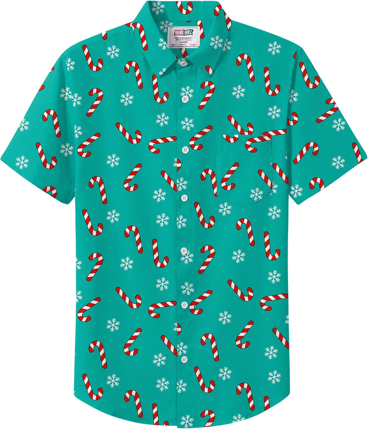 Arvilhill Men's Christmas Button Shirt Cotton Holiday Xmas Graphic Short Sleeve Shirts (S-3XL)