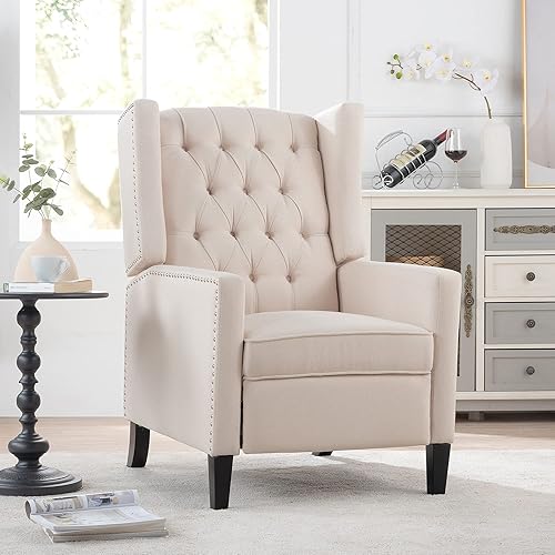 Wingback - Silla reclinable de tela, moderna con respaldo alto, cómoda silla de lectura, sillas con respaldo copetudo con brazos para dormitorio y
