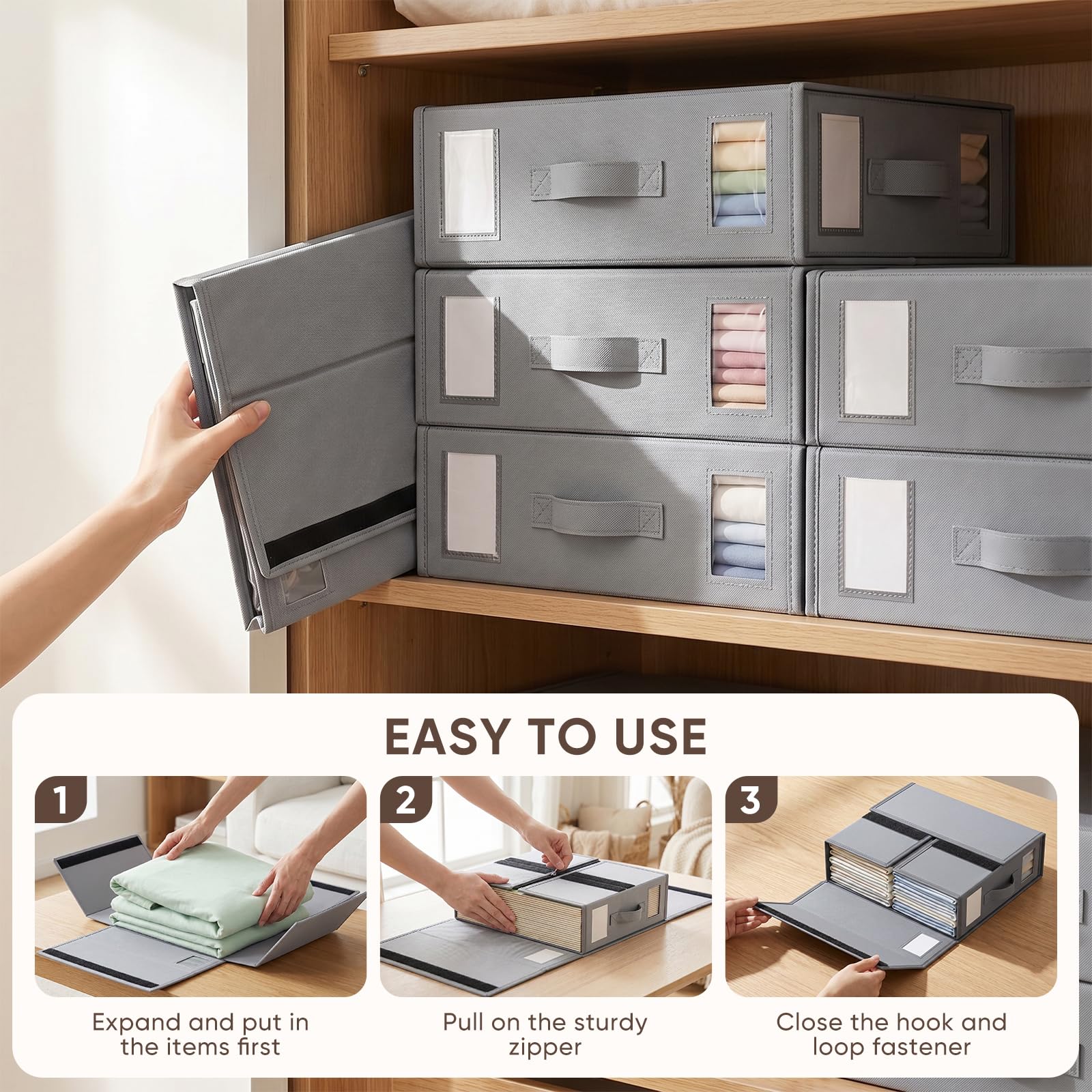 6 Piezas Caja Organizador Sabanas, Tela Oxford Organizador de Sábanas, Caja de Almacenamiento Plegable con Ventana Transparente, Organizador Canape para Frazada, Sabanas y Ropa